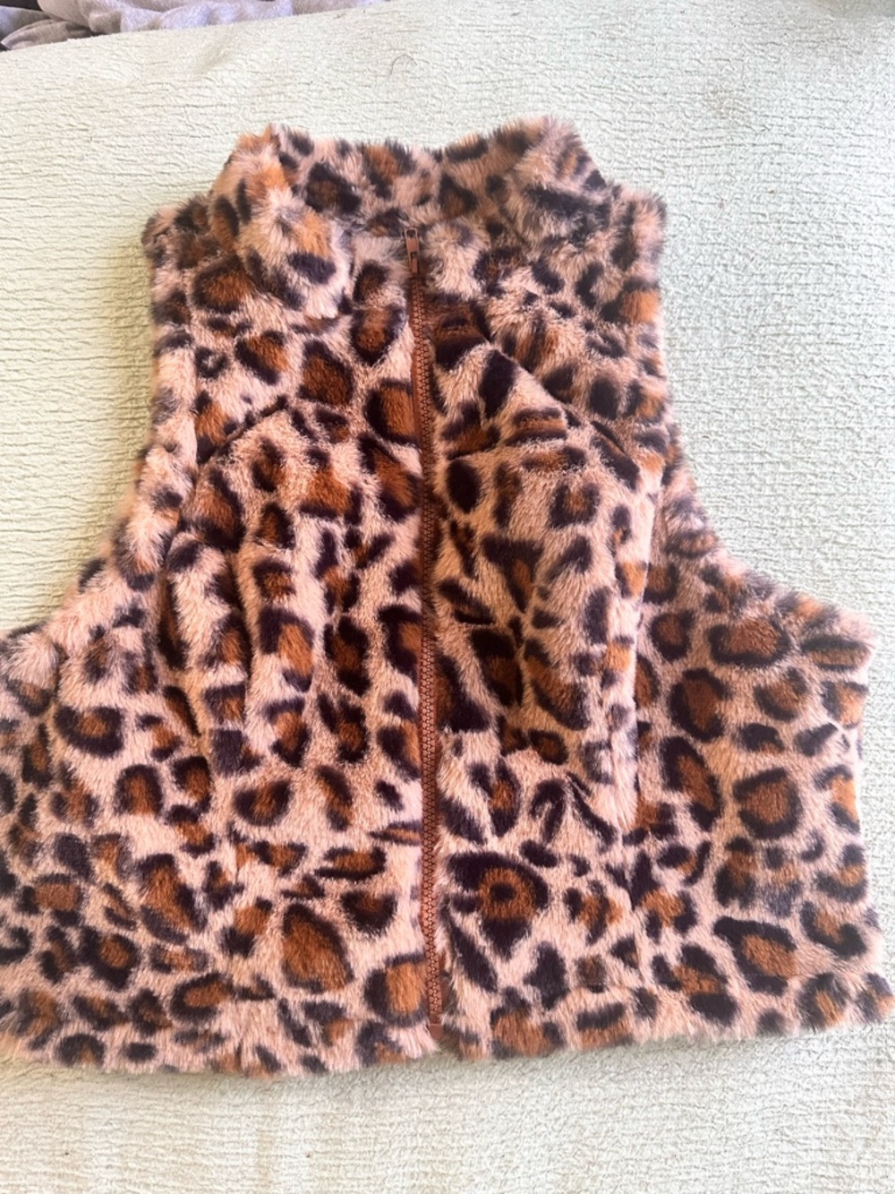 SHEIN Girls' Leopard Print Faux Fur Vest - Brown & Black